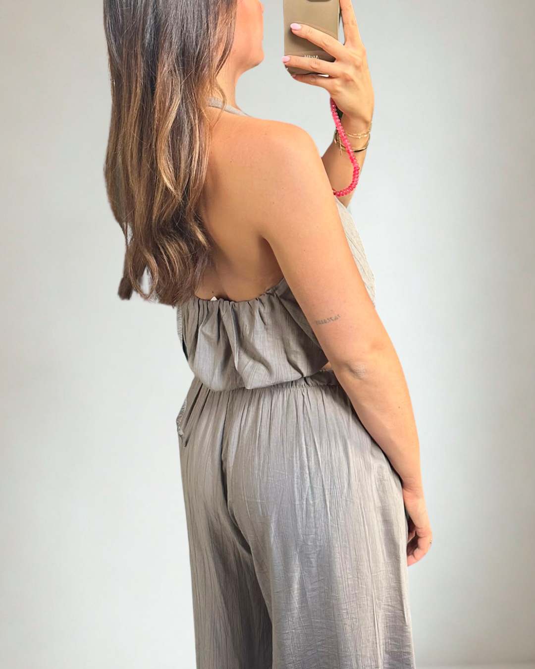 Set met haltertop en pantalon - Beige
