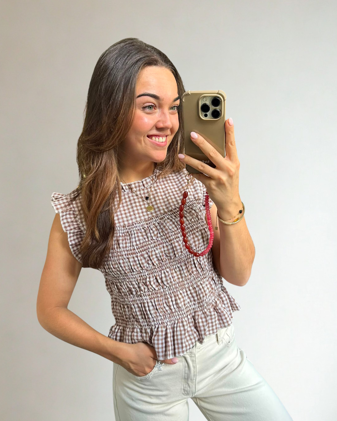 Geruite Blouse Wit/Bruin