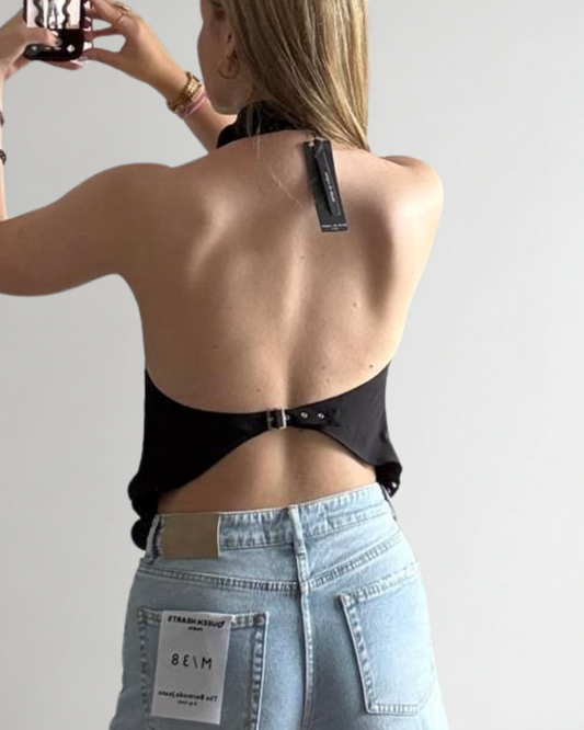 Top Met Open Rug Maeve - Zwart