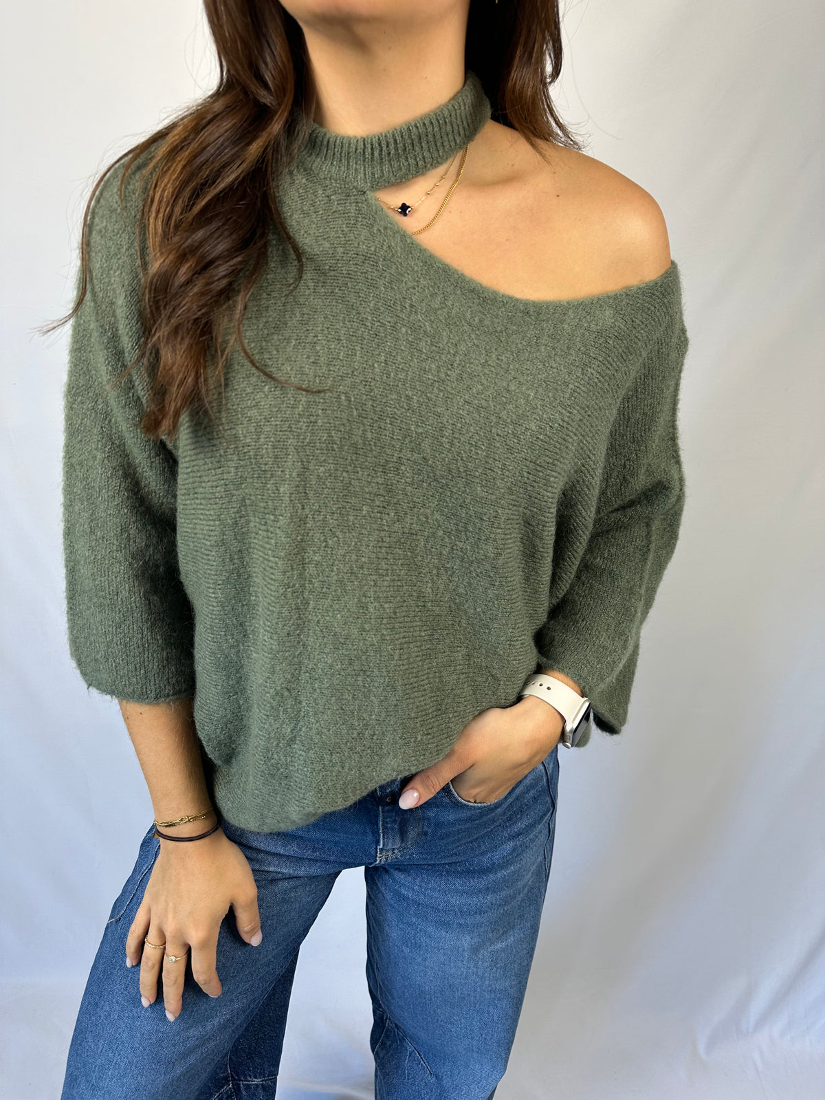 Knit open schouder - Groen