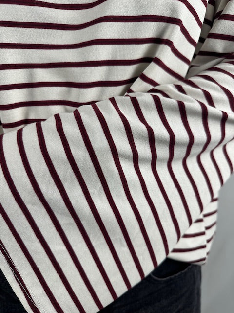 Gestreepte longsleeve - Wit/Bordeaux