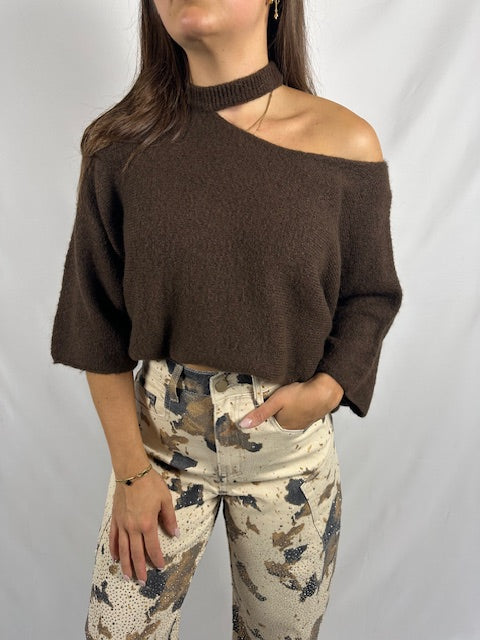 knit open schouder - Bruin