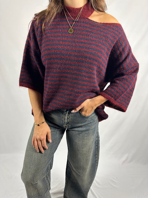 Gestreepte knit - Bordeaux/Blauw