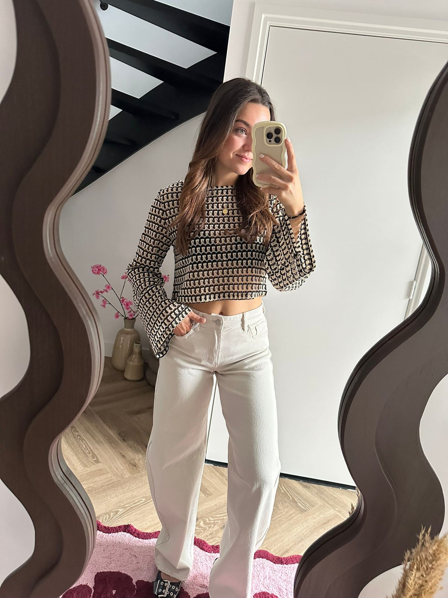 Zwart/Beige Gehaakte Top Mea