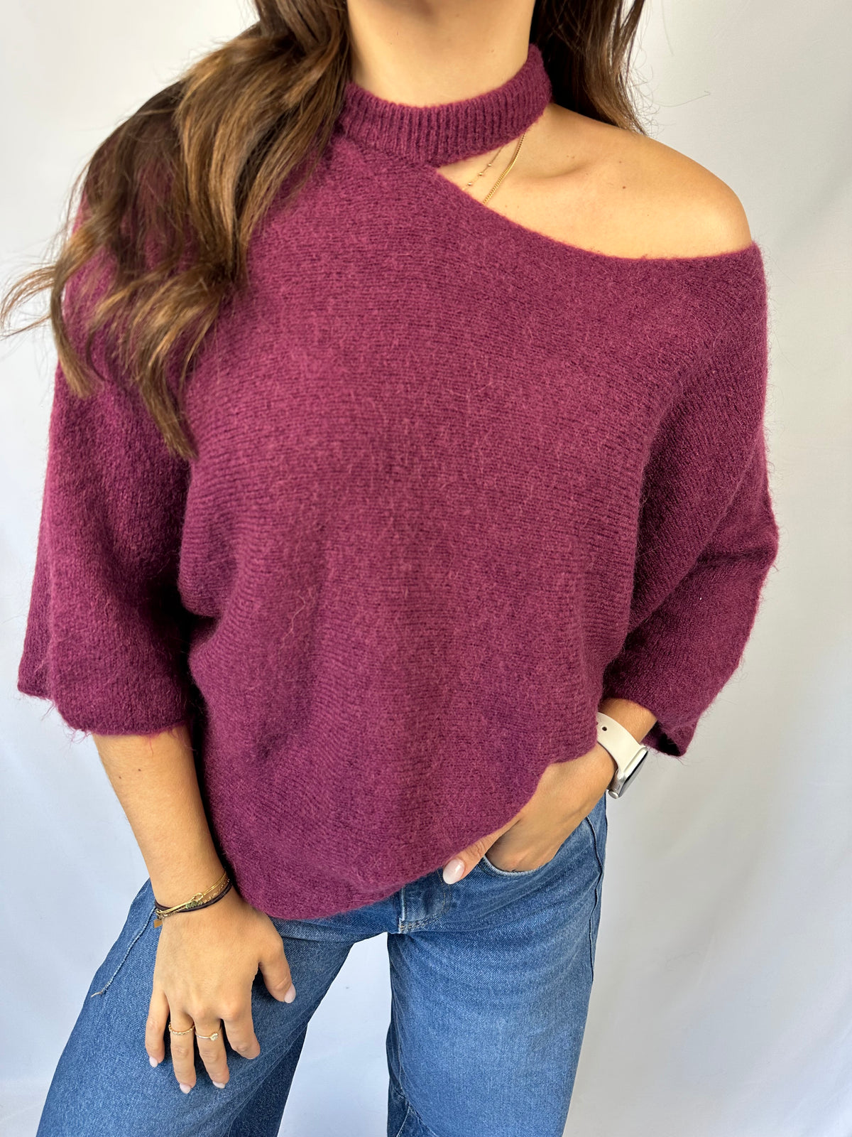 Knit open schouder - paars