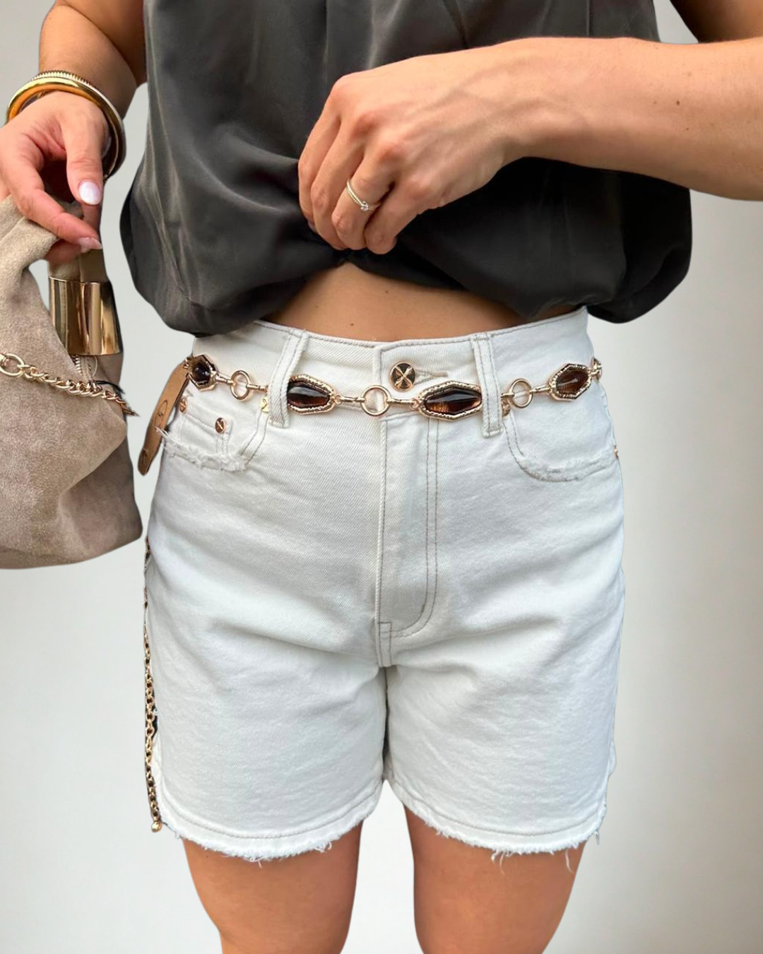 Queen Hearts Denim Short - Wit