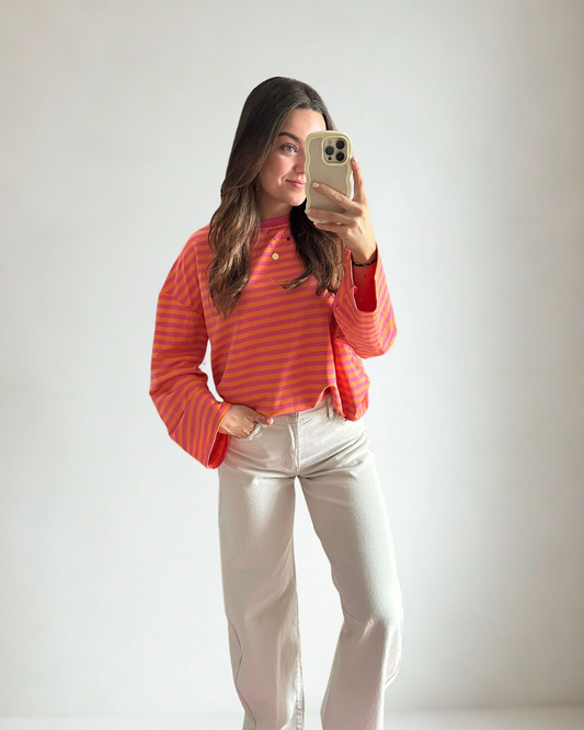 Gestreepte Long Sleeve Manon - Roze/oranje
