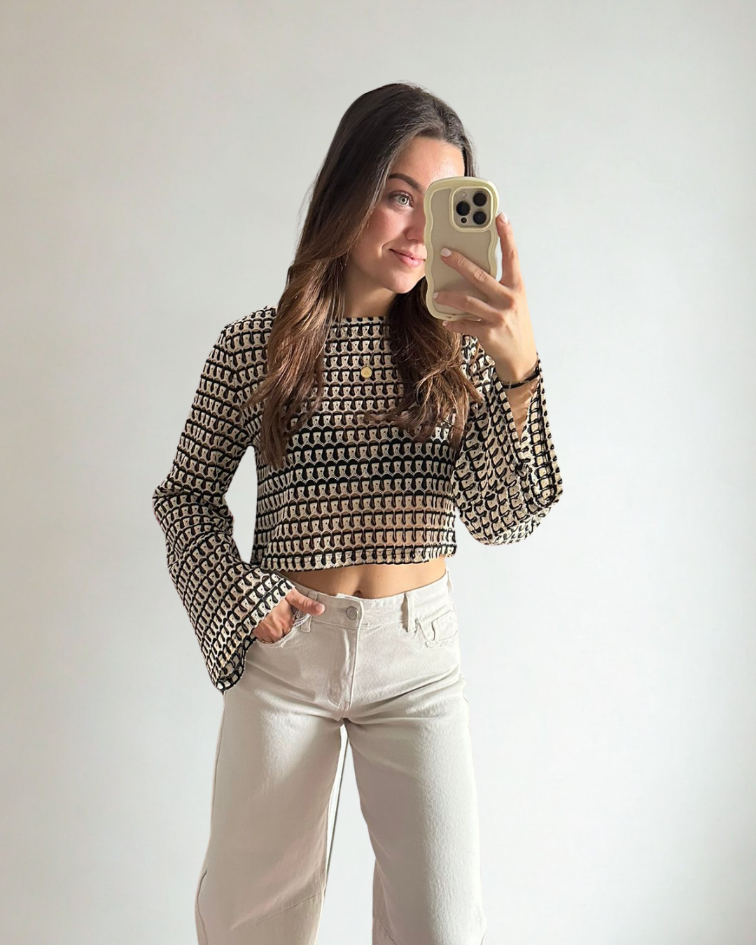 Gehaakte Top Mea - Zwart/Beige