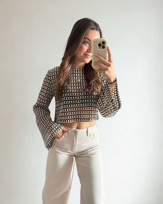 Gehaakte Top Mea - Zwart/Beige