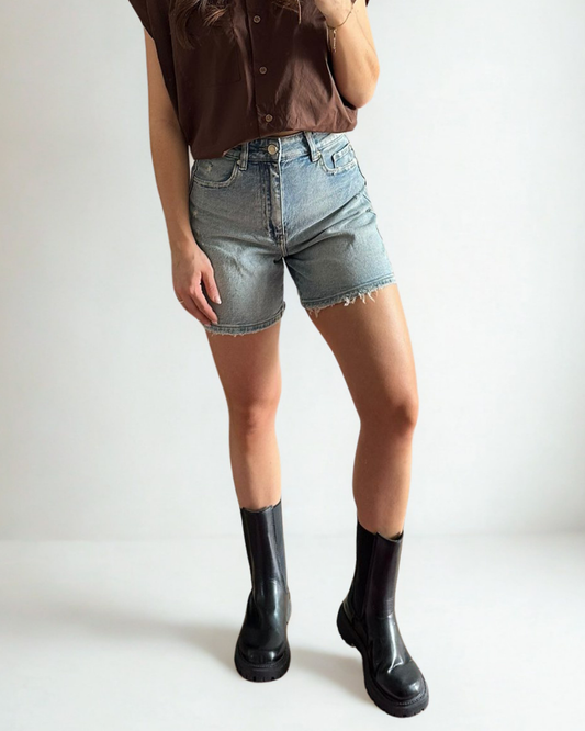 Queen Hearts Denim Short Jip - Blauw