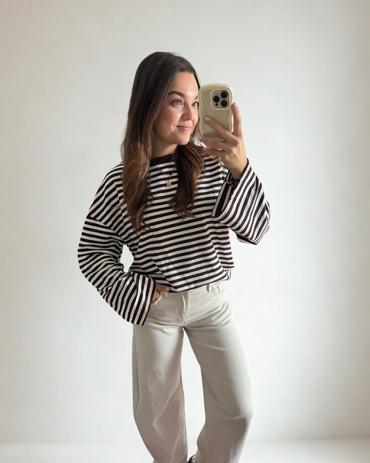 Long Sleeve Manon - Wit/bruin