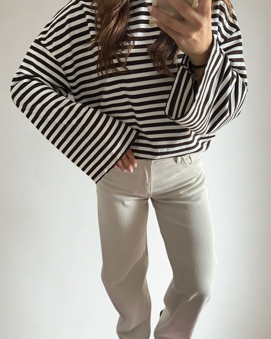 Long Sleeve Manon - Wit/bruin