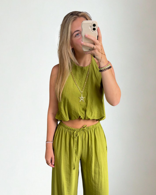 Set met haltertop en pantalon - Groen