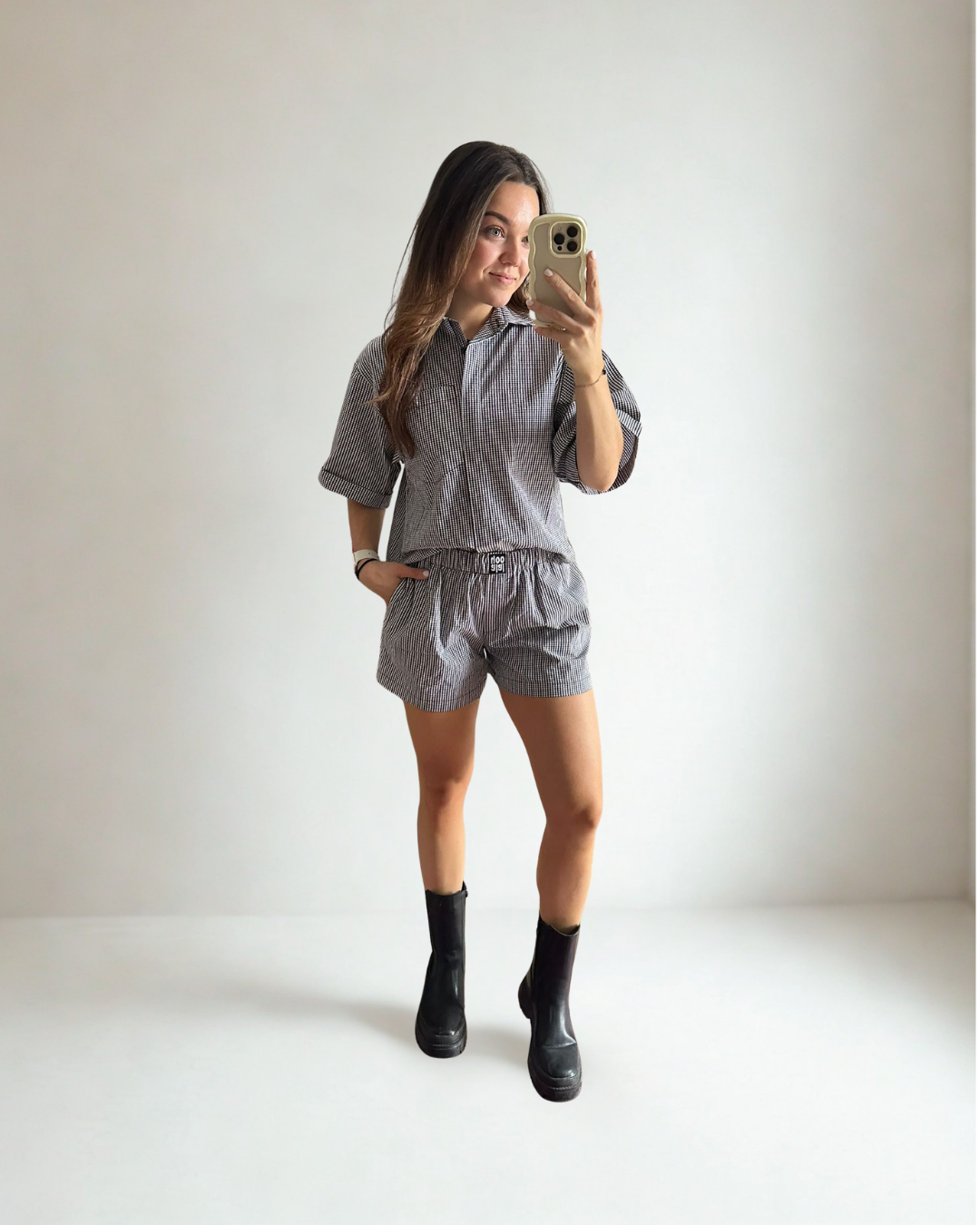 Geblokte Blouse Joan - Zwart/Wit