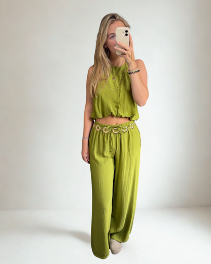 Set met haltertop en pantalon - Groen