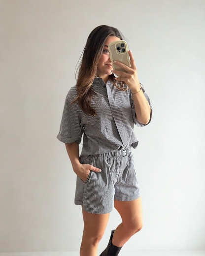 Geblokte Blouse Joan - Zwart/Wit