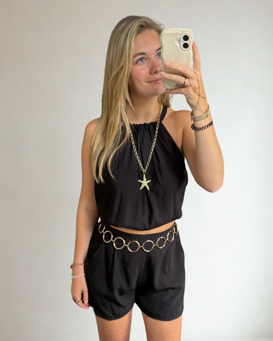Set met haltertop en short - Zwart