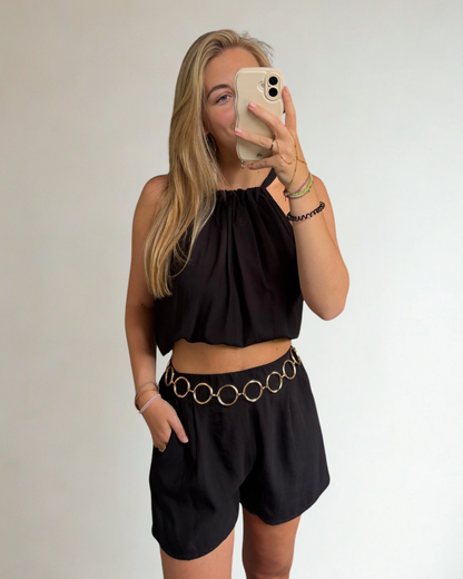 Set met haltertop en short - Zwart