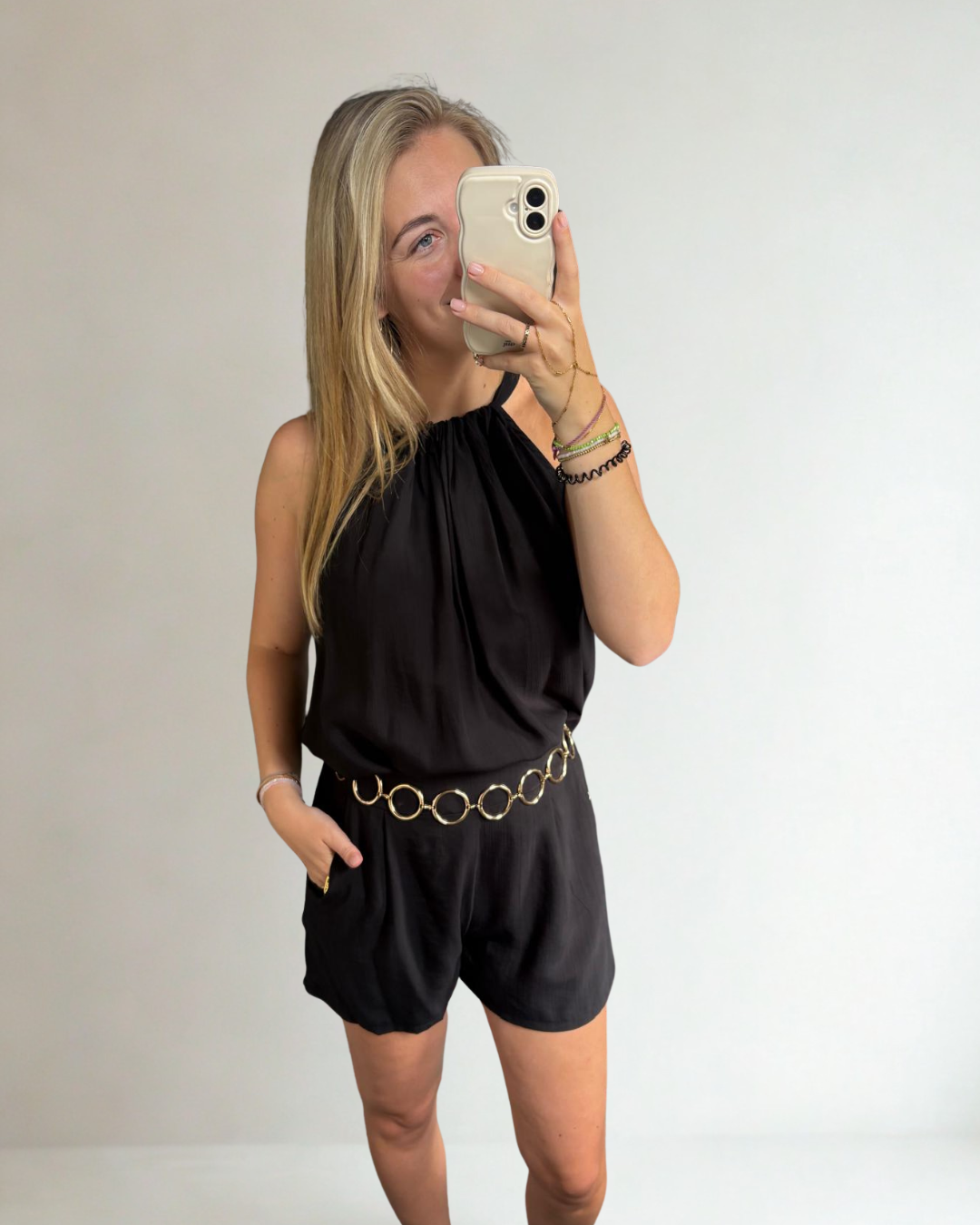 Set met haltertop en short - Zwart
