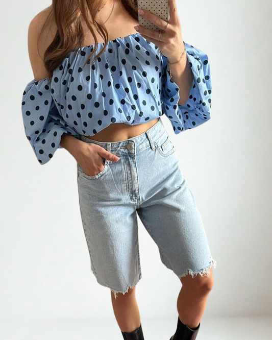 Queen Hearts Denim Bermuda Marlou - Blauw