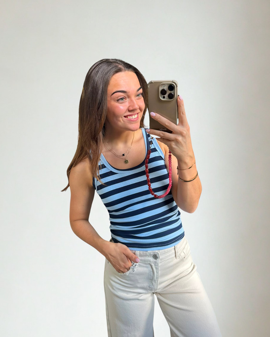 Gestreept Basic Tanktop- Blauw