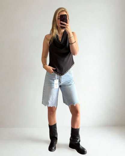 Queen Hearts Denim Bermuda Marlou - Blauw