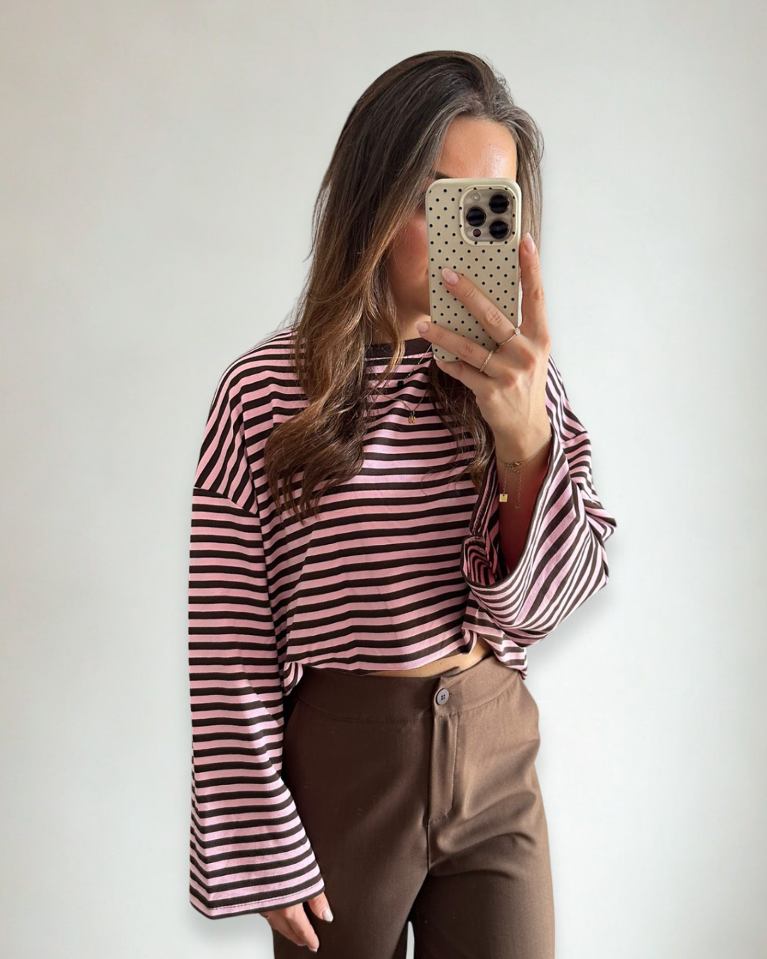 Gestreepte Long Sleeve Manon - Roze/bruin