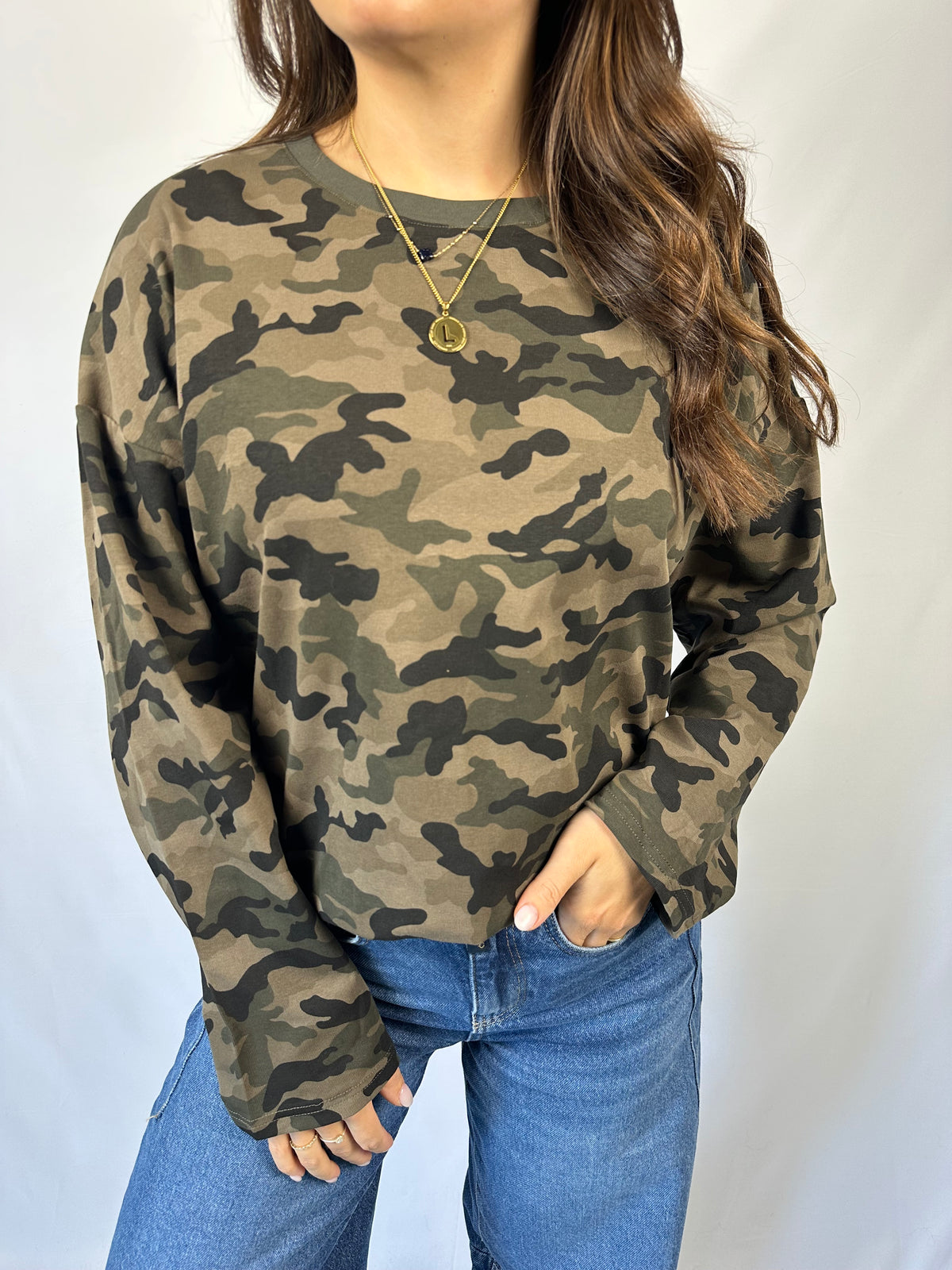 Longsleeve legerprint - Groen