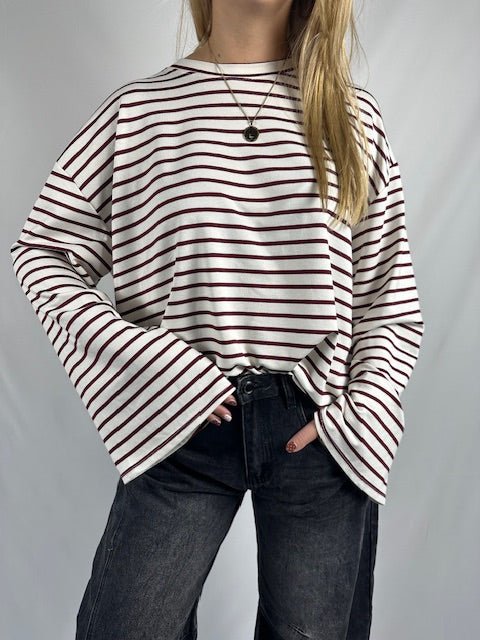Gestreepte longsleeve - Wit/Bordeaux