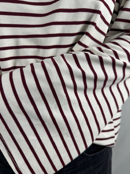 Gestreepte longsleeve - Wit/Bordeaux