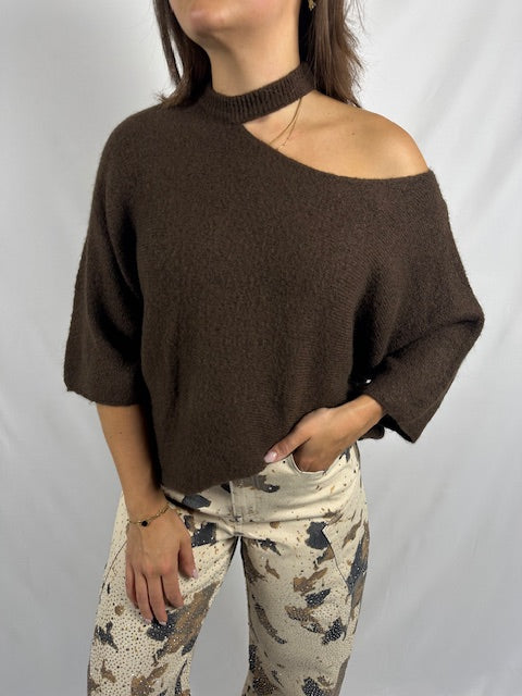 knit open schouder - Bruin
