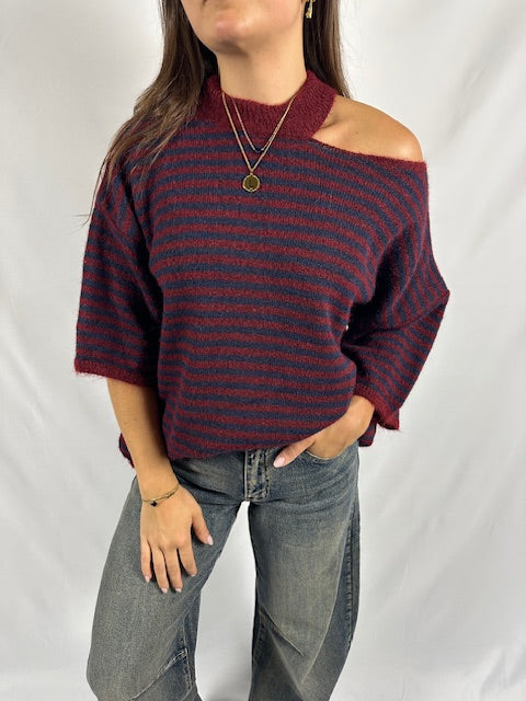 Gestreepte knit - Bordeaux/Blauw
