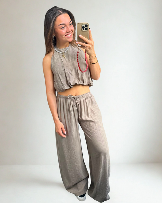Set met haltertop en pantalon - Beige