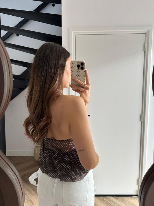 Bruine Halter Top met Stippen Evi
