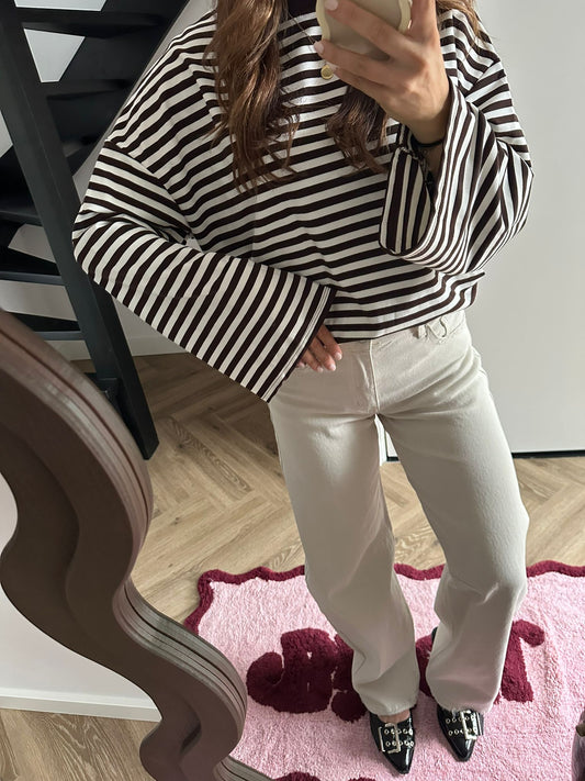 Long Sleeve Manon - Wit/bruin