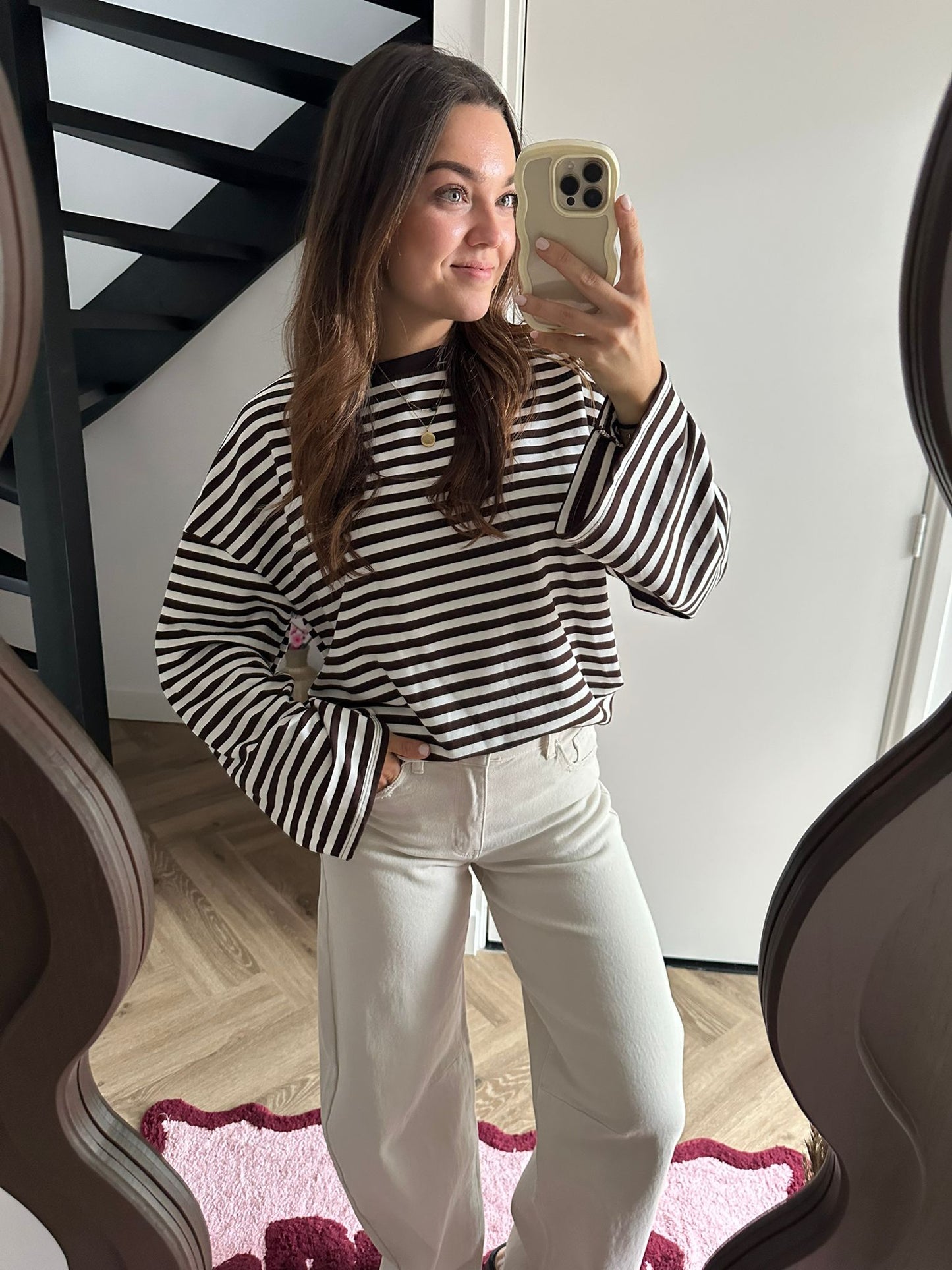 Long Sleeve Manon - Wit/bruin