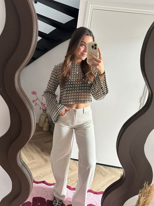 Zwart/Beige Gehaakte Top Mea